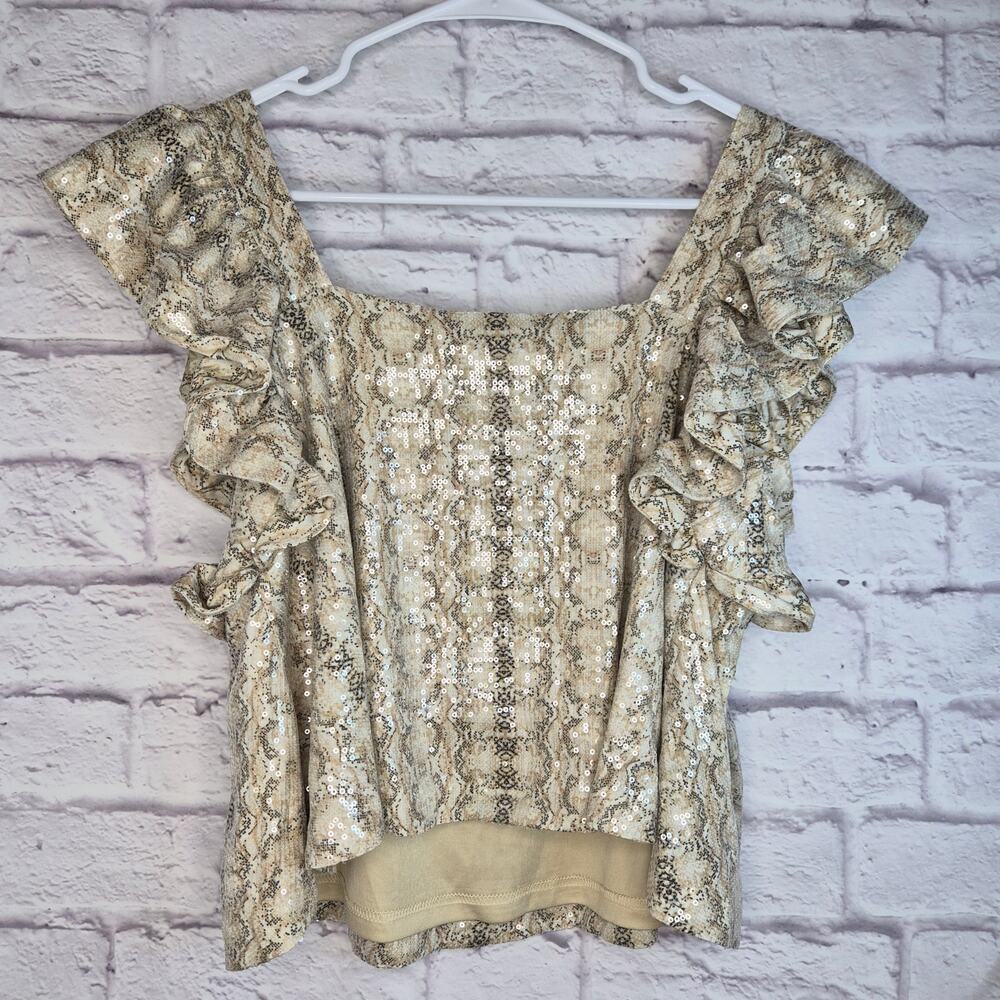 NWT Endless Rose Sequin Python Snakeskin Babydoll Top Ruffle Small Multi - Picture 7 of 10